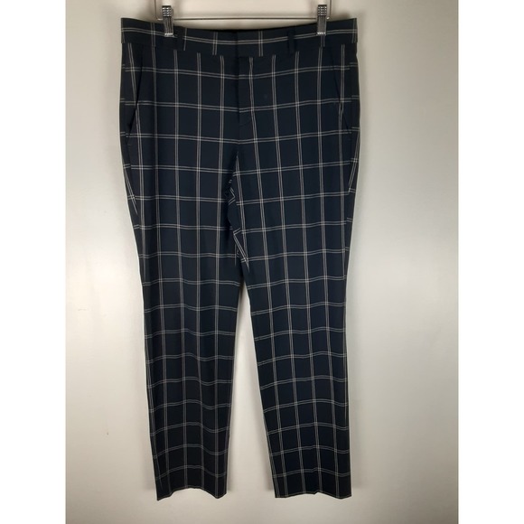 Banana Republic Womens Navy Blue Grid Plaid Ryan Dress Pants Slacks Unlined 6 - Picture 1 of 16